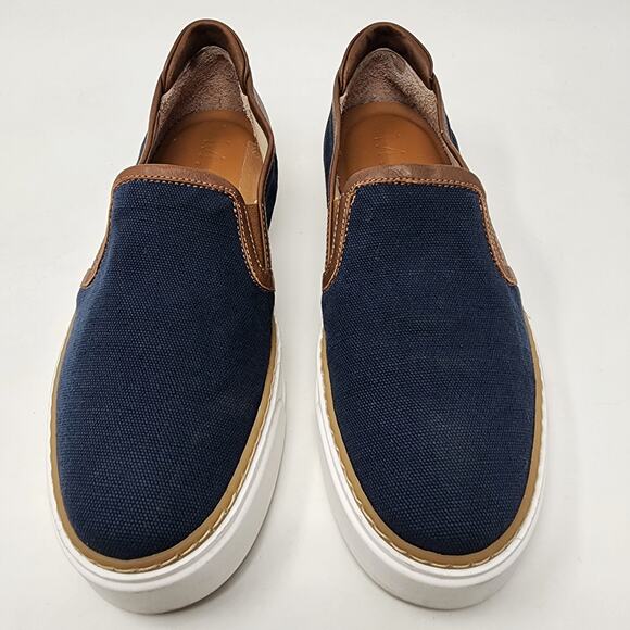 M. Gemi Sneakers Women 8.5M The Gina Navy Blue Linen & Brown Leather Slip-on - Picture 3 of 10